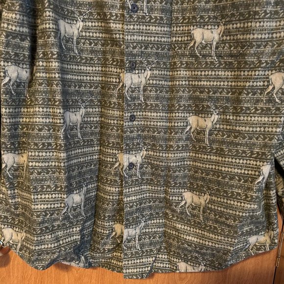 Mens WOOLRICH Sz XXL Green and Tan Pattern w/ Deer Long Sleeve Button Down Shirt - Picture 4 of 7